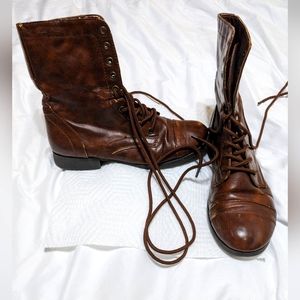 Brown combat boots